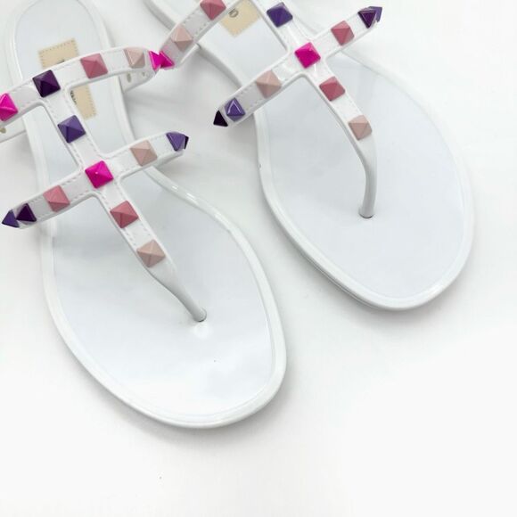 VALENTINO Pink Purple Rockstud Slide Sandal Size 37 Flat Caged Strap Rubber PVC - Picture 5 of 12
